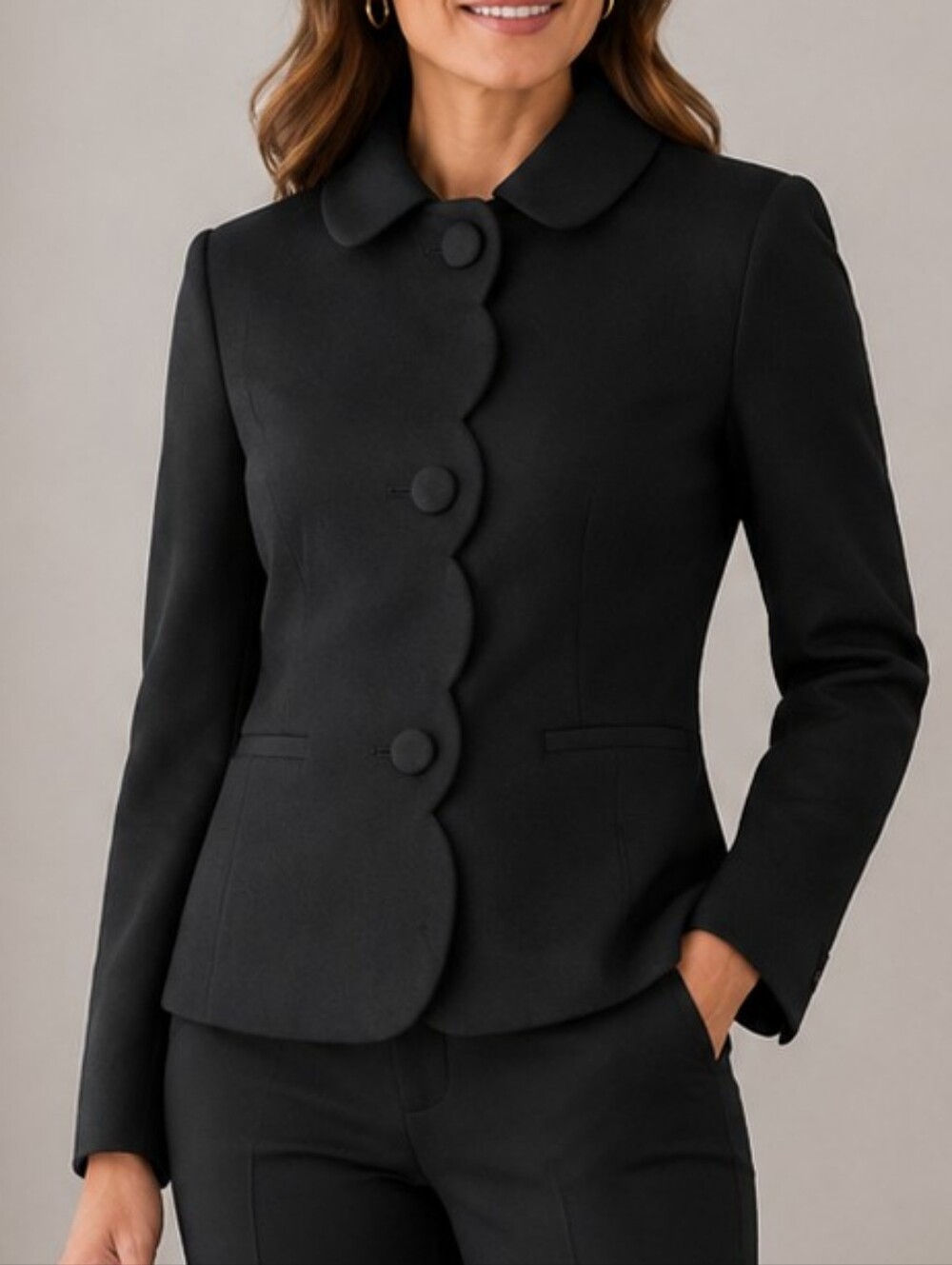 Talbots Black Scalloped Button Jacket | Classic Tailored Blazer - Picture 3 of 7